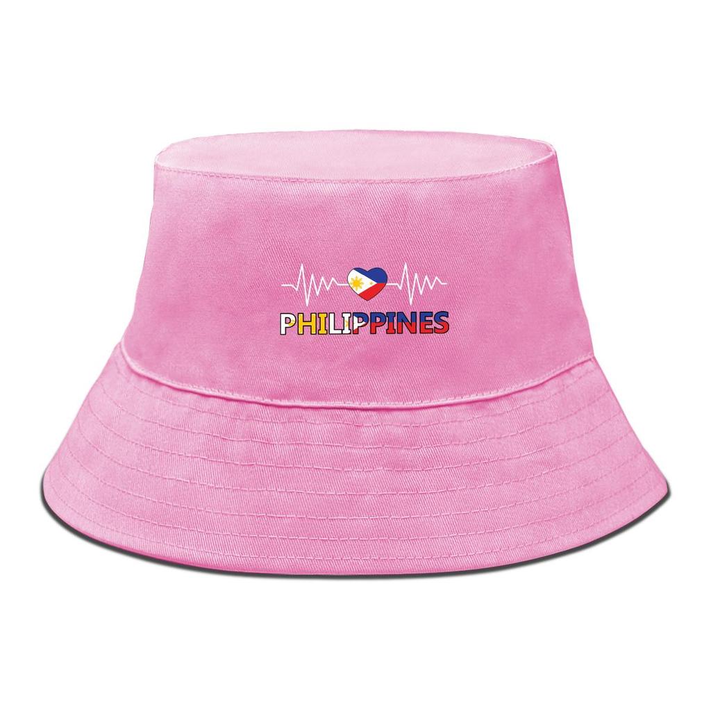 Bucket Hat With Heart Waves Philippine Flag Print , Patriotic Women's Hat Casual Candy Color Fit Beach Hat
