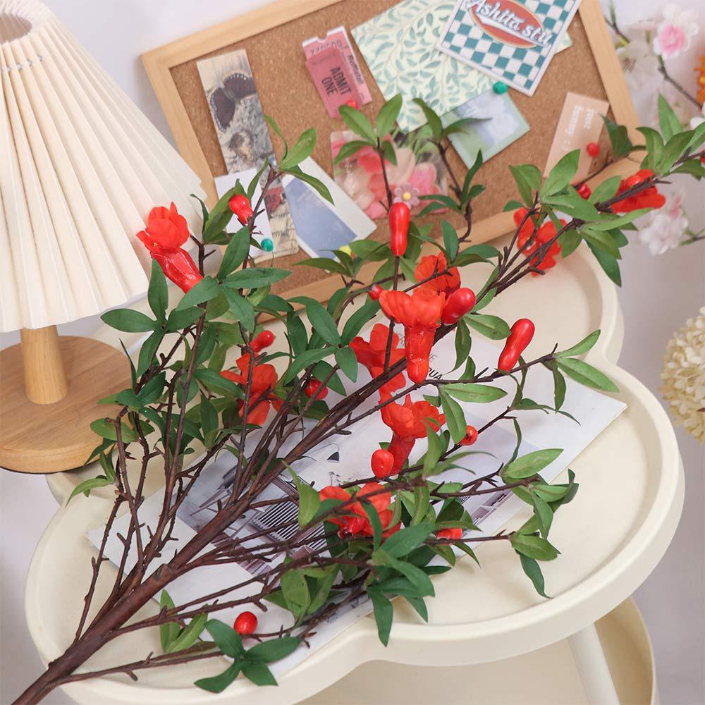 85cm Artificial Pomegranate Flower Realistic Real Touch Pomegranate Flower Branches Elegant Handmade Fake Flower