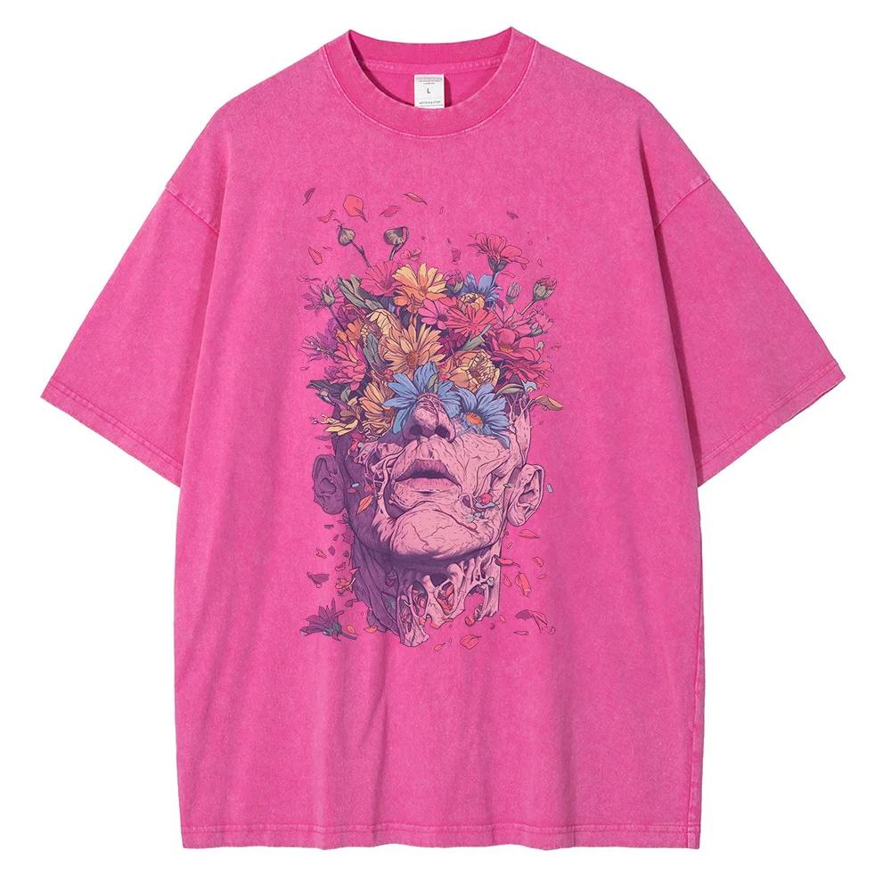 T-shirt with a Pattern of Flowers Sprouting from Human Eyes and Head, Vintage Van Gogh Style Men's Top