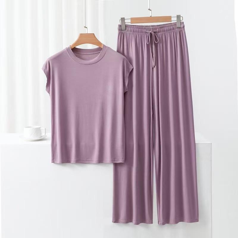 Modal Cotton Loose Home Wear Set, Women's Summer Thin Pajamas and Pajama Pants Two-piece Set, Comfortable and Casual, Can Be Worn Outside