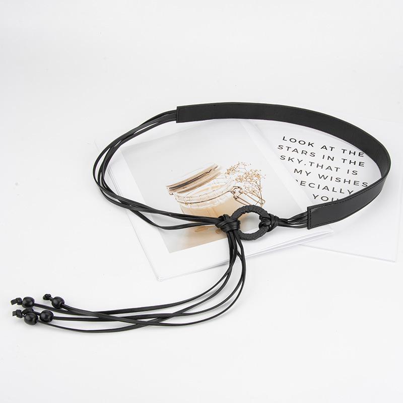 Fashion Knitted Women's Belt Beaded Tassel Design Sense with Dress Decoration Knot Tie Waist Chain for Women