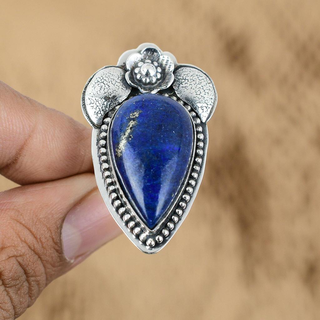 925 proves sudrabs dabīgs lapis lazuli art deko solījuma zieda gredzens rotaslietas
