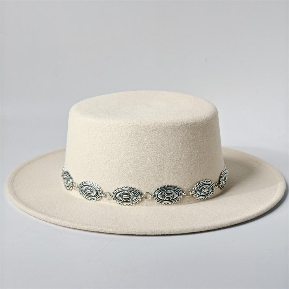 Unisex Klassische Filz Kirchenhüte Britischer Stil Breiter Rand Oberer Fedora Hut Hochzeits Verkleidung Breiter Rand Flacher Oberteil