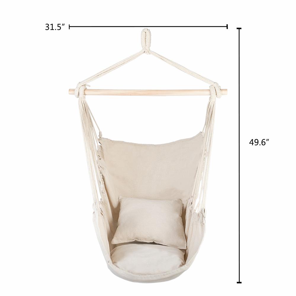 Distinctive Cotton Canvas Hanging Rope Chair With Pillows Beige Garden Furniture