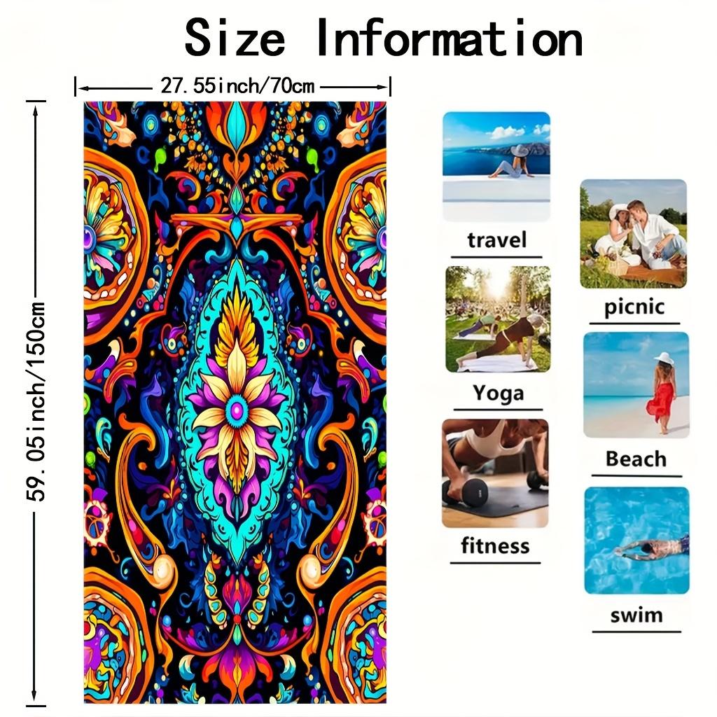 2D Flat Printing, 1pc, Neon Totem Artistic Fantasy Large Bath Towel, Suitable for Adults and Teens, Quick-Dry Lightweight Soft