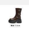 Height-increasing Thick-soled and Thin Medium Boots Women's 2025 Spring New Belt Buckle Fashion Boots Leather High-heeled Niche Short Boots