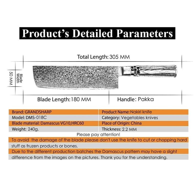 7 Zoll Nakiri Cleaver Messer Japanische Köche Kochwerkzeug Scharfe Damastklinge Gemüseschneider Messer