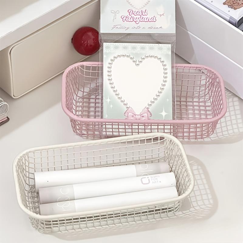 4pcs Cream Iron Wire Storage Basket Set Kawaii Desk Organizer Photo Prop Decoration Stationery Cosmetics Organizer Shelf Baskets