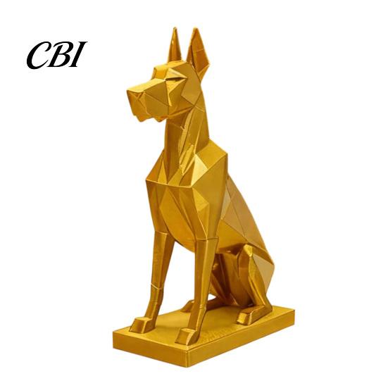 Desk Dog Figurine 3D Printed Geometric Doberman Figurine, Golden Decorative Sculpture, Modern Animal Statue for Home Office Desk, Gift Lovers золотистый