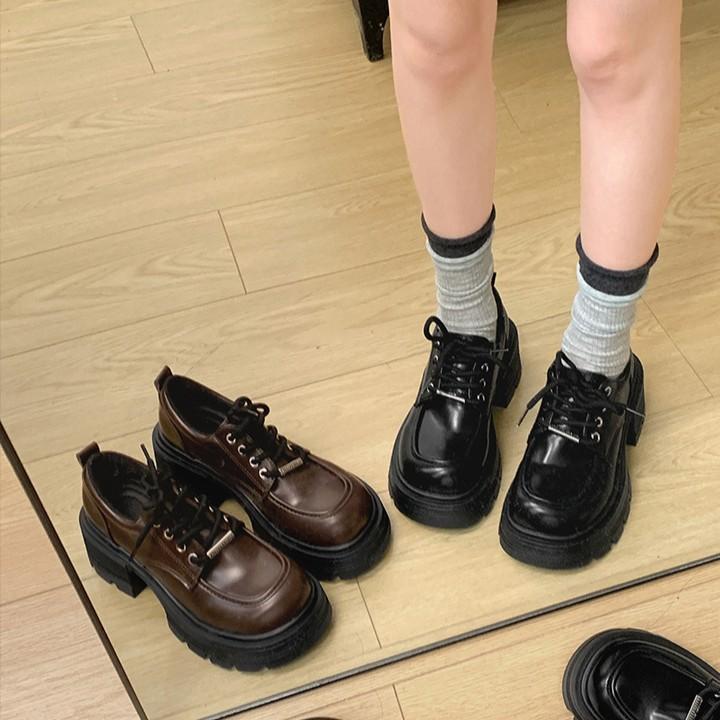 Modetrend Schwarz Britischer Stil Dicke Ferse Plateau Kleine Lederschuhe Damen 2025 Neu Frühling und Herbst Vielseitige Mary Jane Einzelne Schuhe