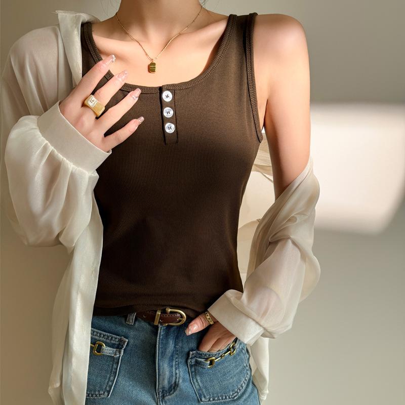 

Летний женский жилет с короткими бретельками и пуговицами, модный и сексуальный топ без рукавов XL