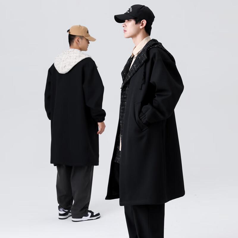 ROMON Men's Hooded Wool Blend Trench Coat