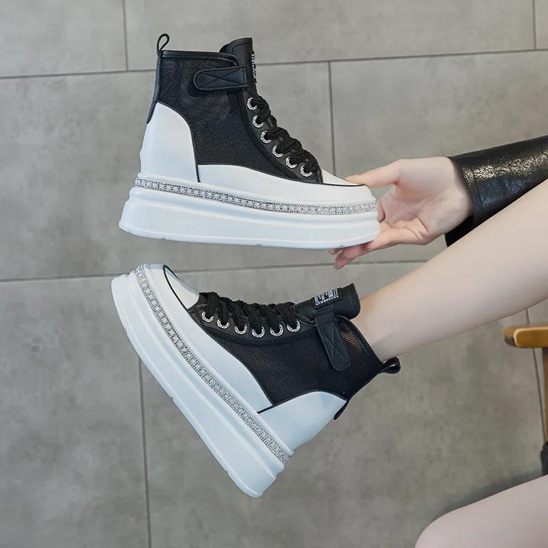 Fashion Women's Leather Shoes Spring and Autumn New Muffin Women Shoes with High Heels and Thick Soles Inside To Increase High Top Shoes