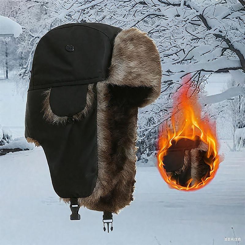 Russian Ushanka Winter Hat Mens Military Pilot Cap with Ear Muffs Windproof Cold Weather Army Style Aviator Fur Hat