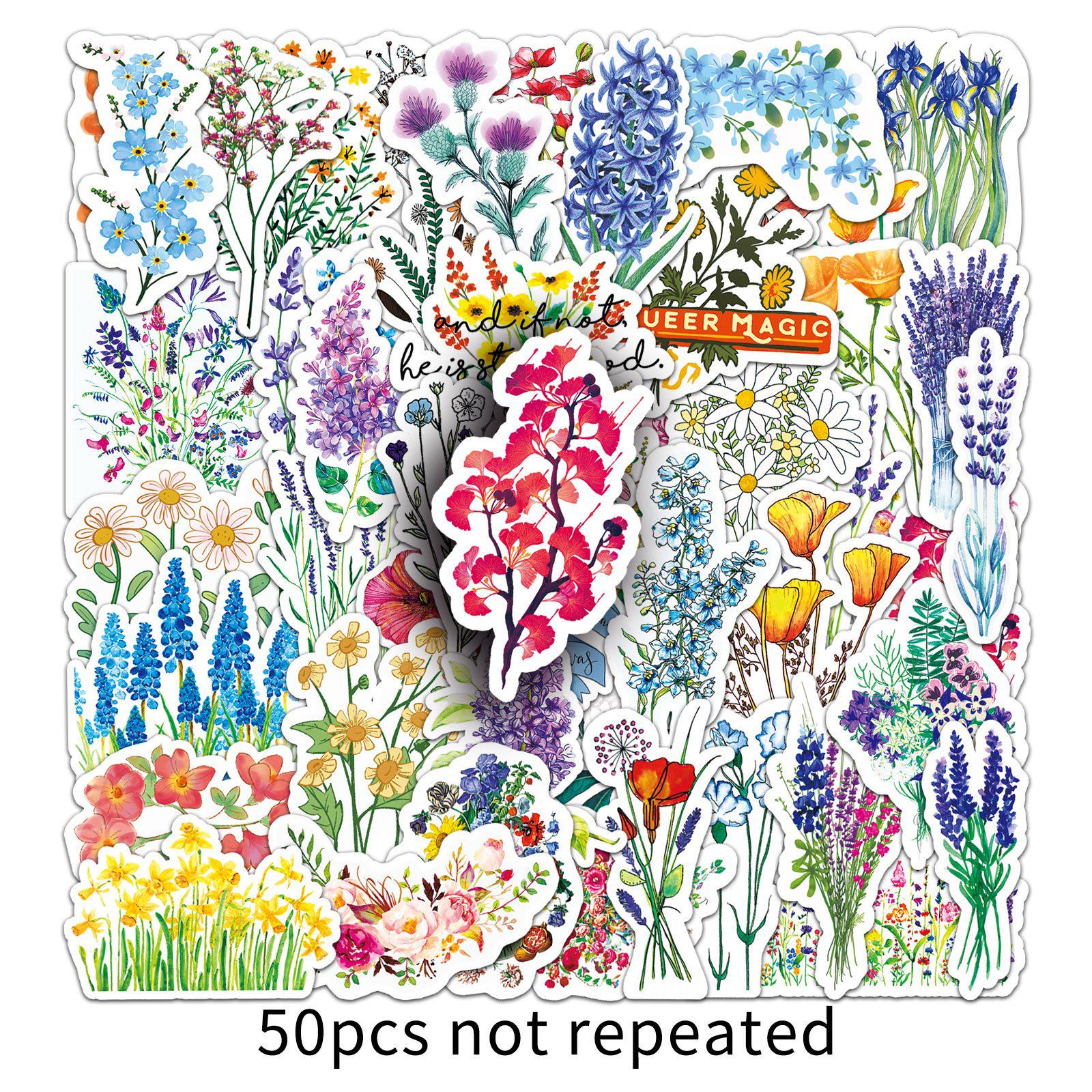 50 Colorful Flower Stickers for DIY Journals, Notebooks, Scooters, Motorcycles & Suitcases