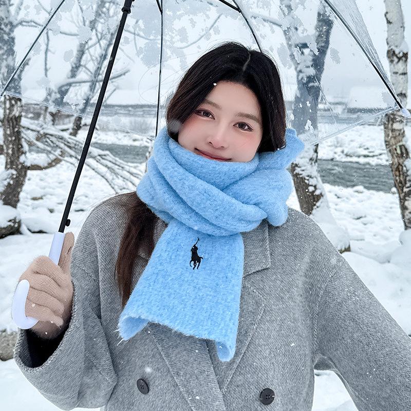

Wool pony embroidered wool scarf women s winter new high-end warm knitted scarf college style синий
