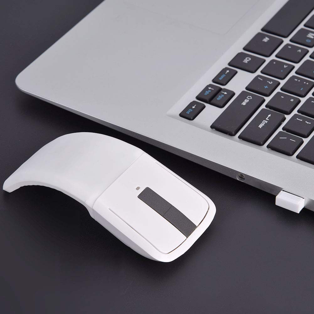 2.4GHz Foldable Wireless Arc Touch Mouse with USB Receiver for PC Notebooks and TVs (White)