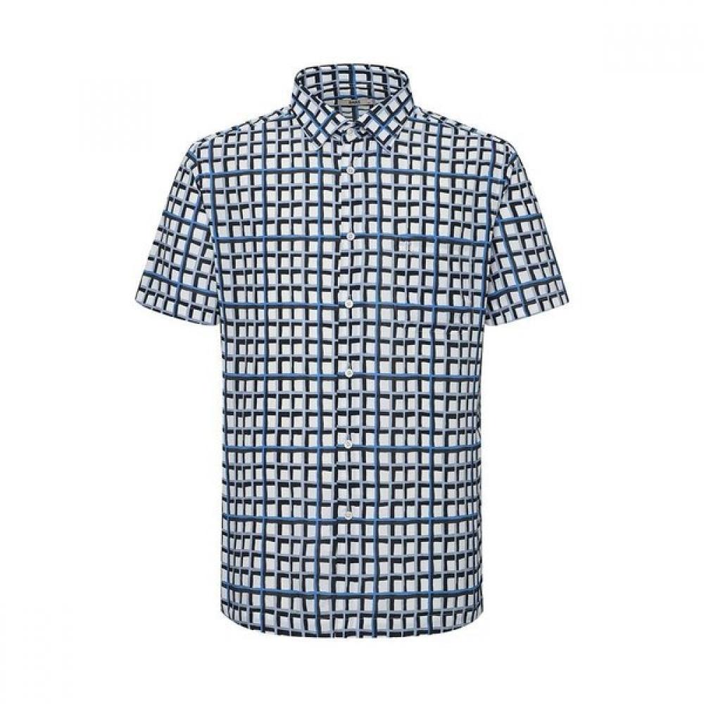 DakS Men S Fungy Linen Check Regular Fit Short Sleeve Shirt dmS1ShcS145b1 Blue/095