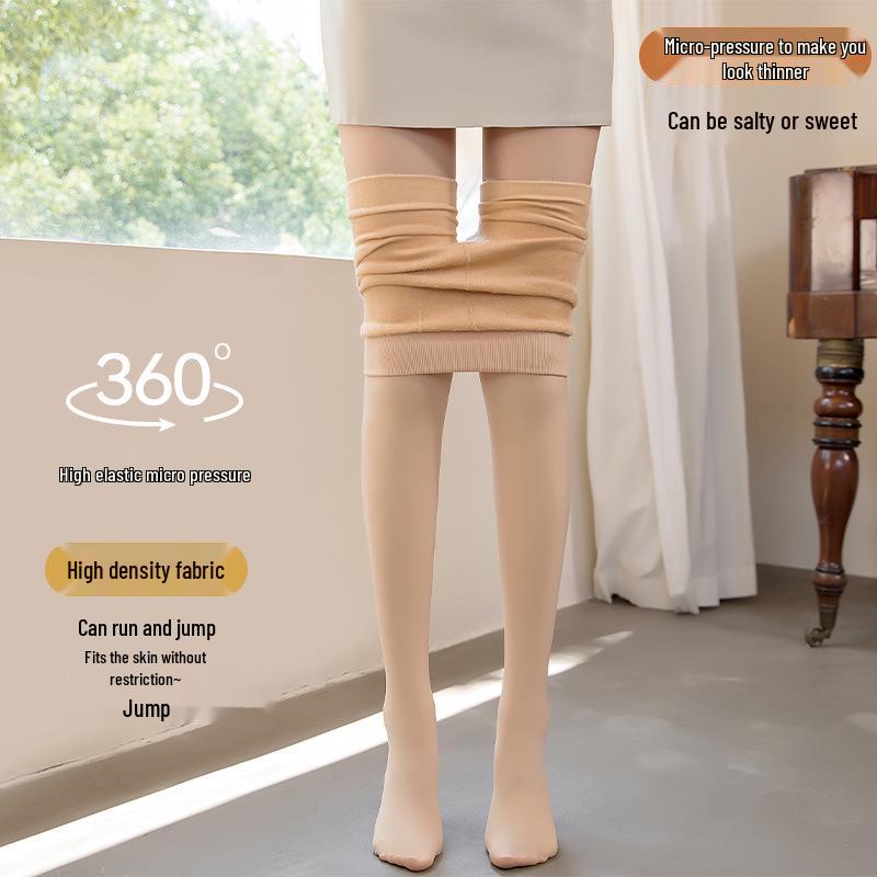 Women's Plus Size Warm Velvet Leggings for Autumn/Winter - Bare Leg Effect, Pantyhose Style, Fits Up To 200 Lbs