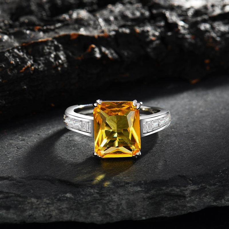 Charm Rings with Citrine Zircon Gemstone Jewelry 925 Silver Accessories for Women Wedding Party Engagement Bridal Gift