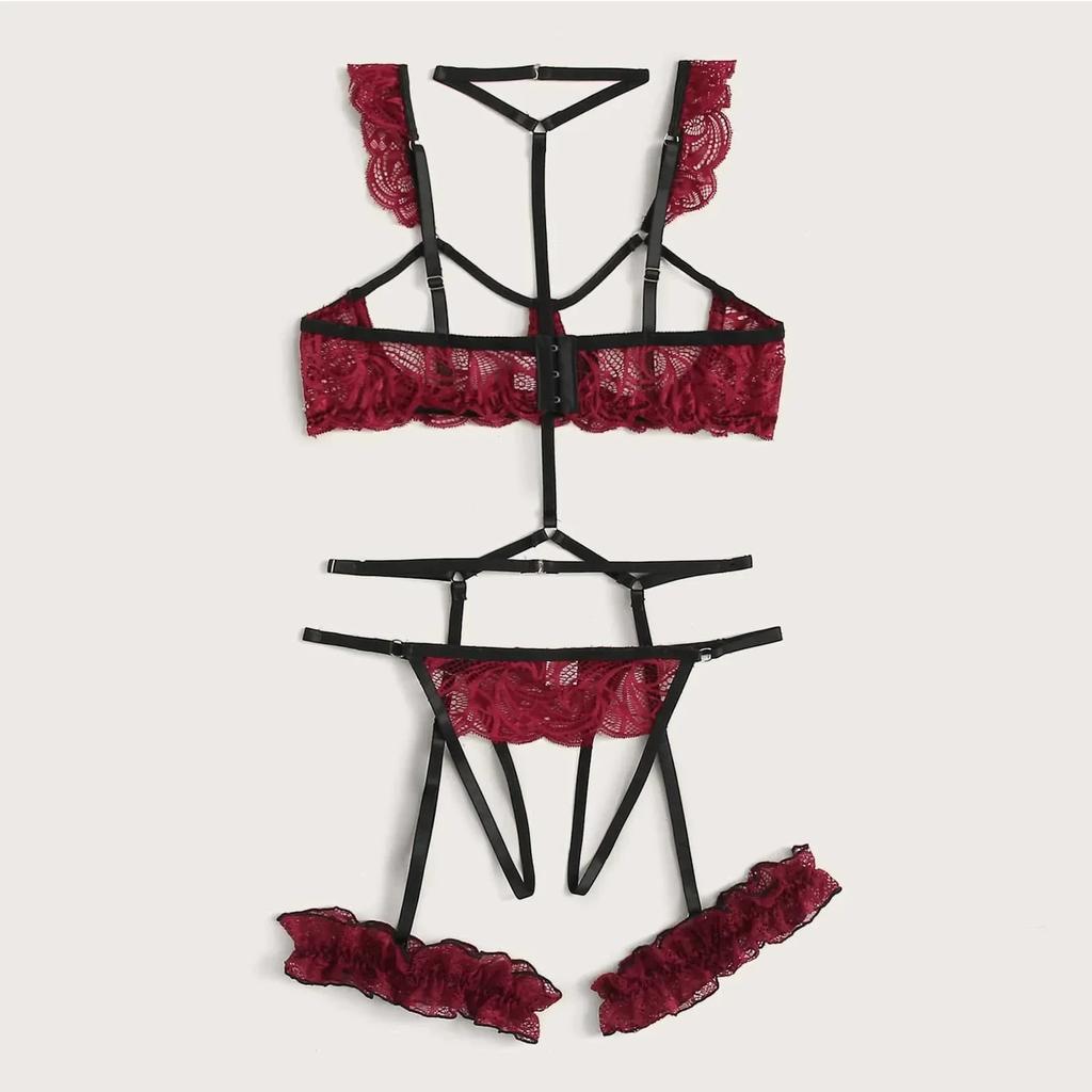 New Sexy Fashion Lace Lingerie Underwear Sleepwear Steel Ring Pajamas Garter Women Intimates Underwear Bra Panties Set Lingerie