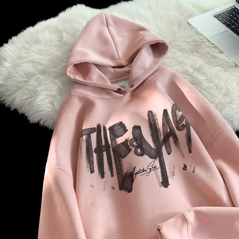 Unisex Heavyweight Fleece Hoodie With Letter Print Soft Suede-like Fabric Oversized Fit Winter Streetwear
