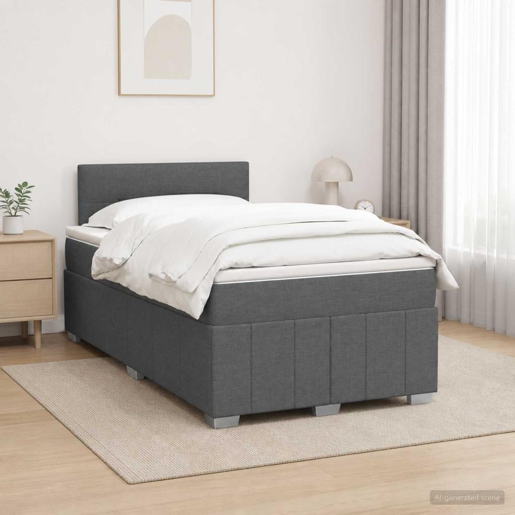 Box Spring Bed with Mattress Dark Gray 120 X 190 Cm Fabric