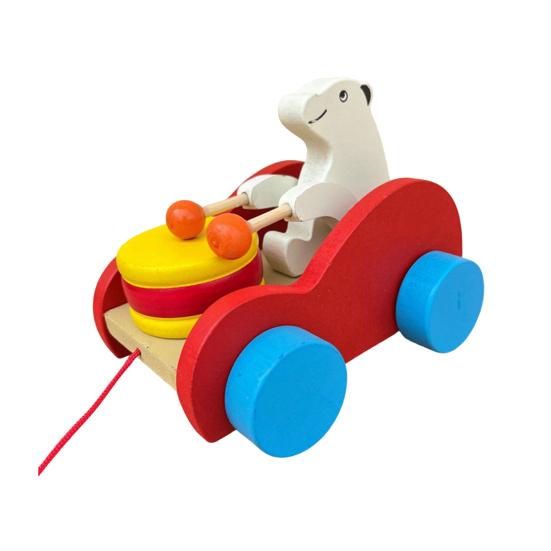 

Pull String Wooden Car Toy Toddlers Boys Girls Cartoon Animal Drum Beating Vehicle Toy Educational Motor Skill Early Development Pulling Rope Car Toy A
