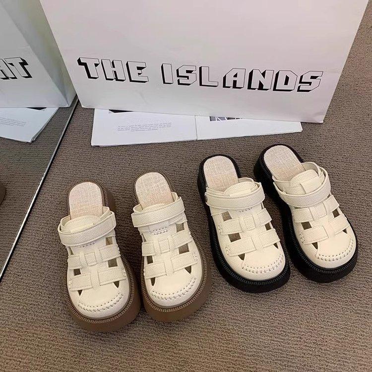 [Uncle Shoes] thick-soled Roman sandals women's summer two-wear bag head and half slippers 2025 new beach hole shoes