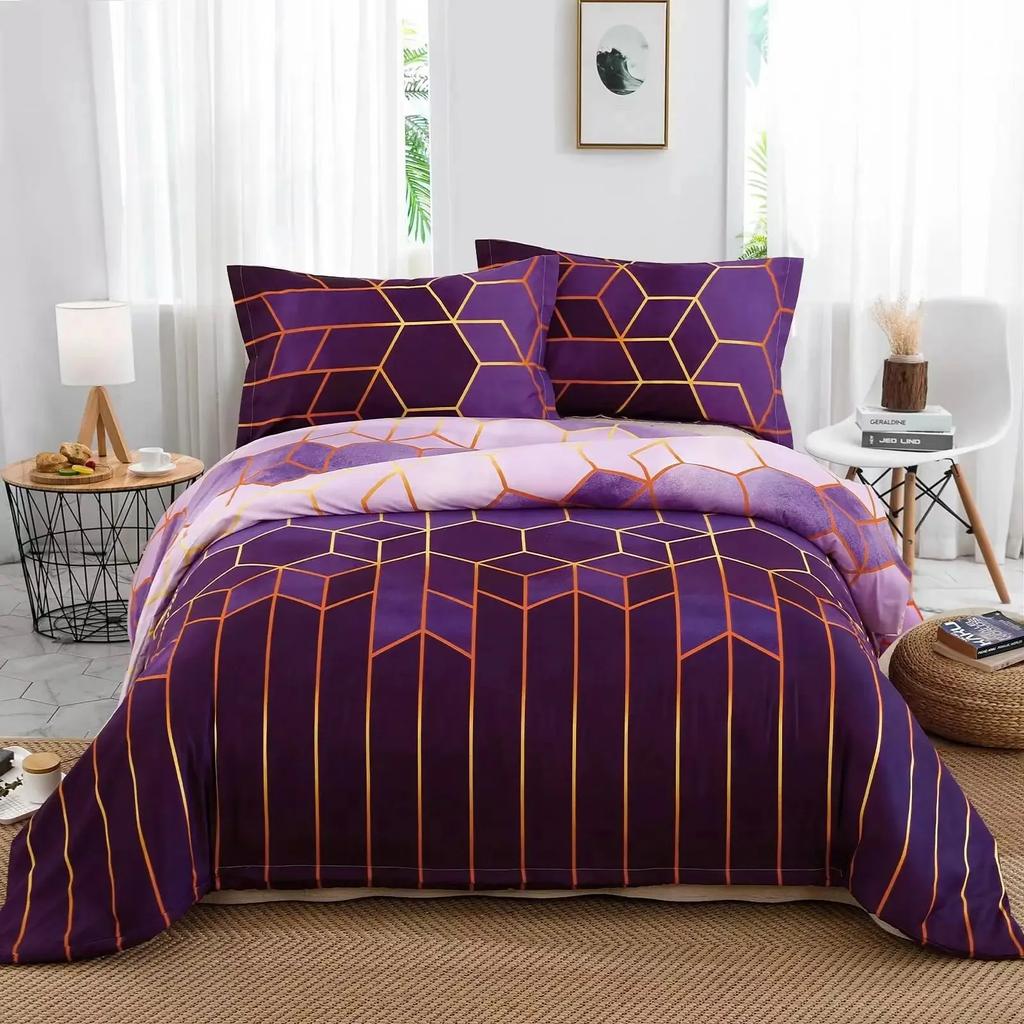 Comforter Wine Red Geometric Marble Pattern And 2 3-Piece Soft Fluffy Set With Zipluxury Bedding Set