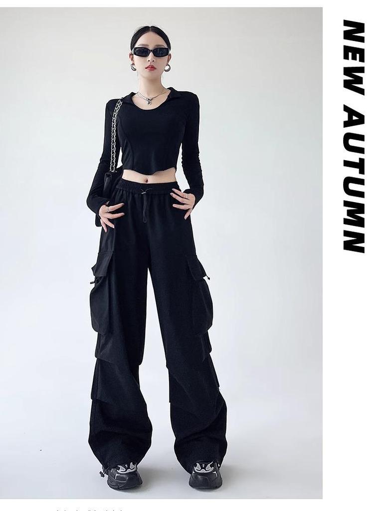 Women’s High Waist Wide Leg Windproof Cargo Pants - Black, Spring/Summer 2025 Collection