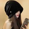 Versatile Women's Knit Beanie: Warm, Loose, Metal Label, Slimming Effect, Fits Large Head Circumference