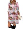 Women's Fashion Casual Dress With Pockets, Decorative Buttons, Christmas Prints, Round Neck And Long Sleeves