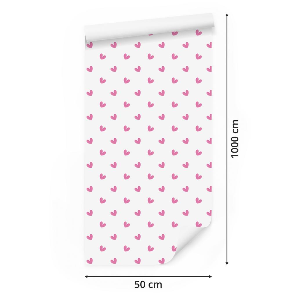 Hearts Wallpaper White and Powder Pink 50x1000