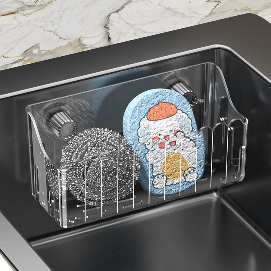 Silicone Suction Cup Sink Shelf Kitchen Water Pool Storage Rack No Drilling Draining Rack Steel Ball Hundred Cloth Storage Basket