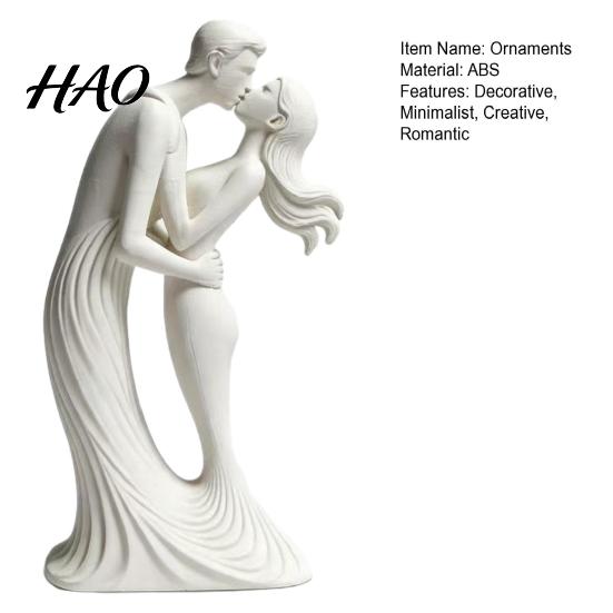 Modern Minimalist Abstract Figurine 3D Printed Kissing Couple Ornament, Love Statue, Soft Matte White Desktop Ornament Romantic Sculpture for