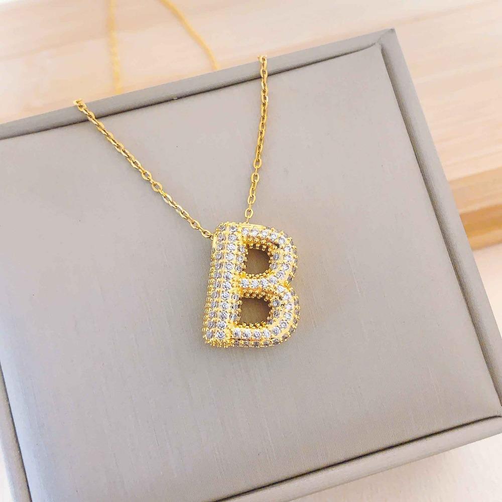 Necklace Female English Alphabet Necklace Female Hip Hop Full Zircon Delicate Clavicle Chain Personality Necklace