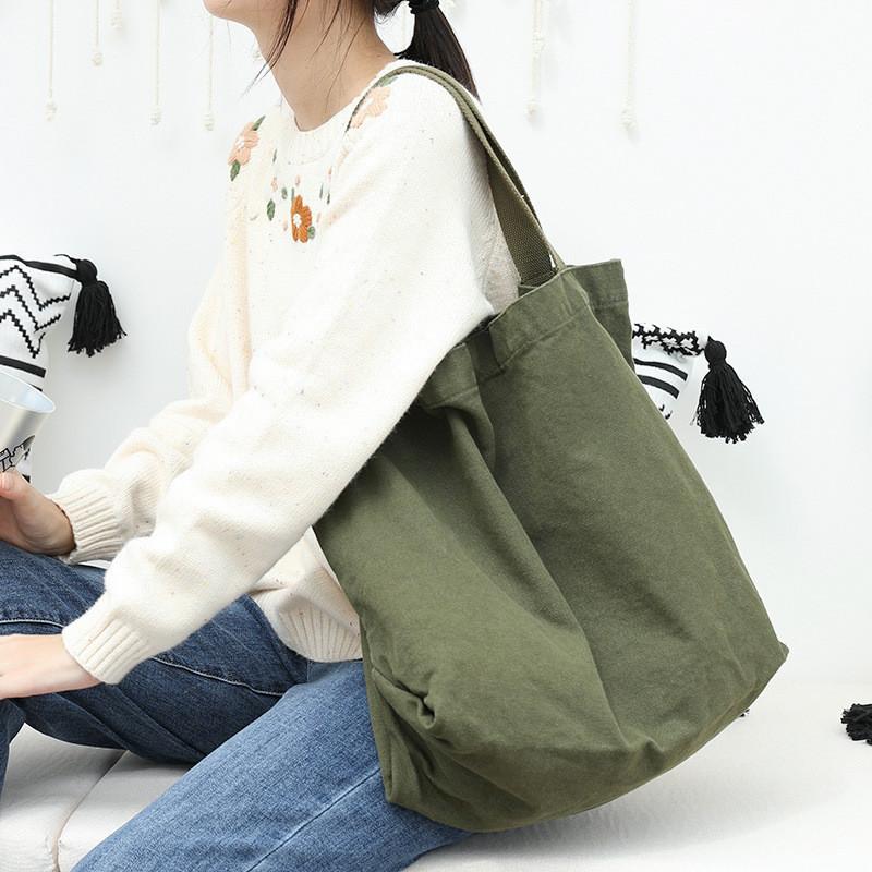 IELGY Korean Version of Casual Literary Canvas Bag, Simple and Large-capacity Tote Bag