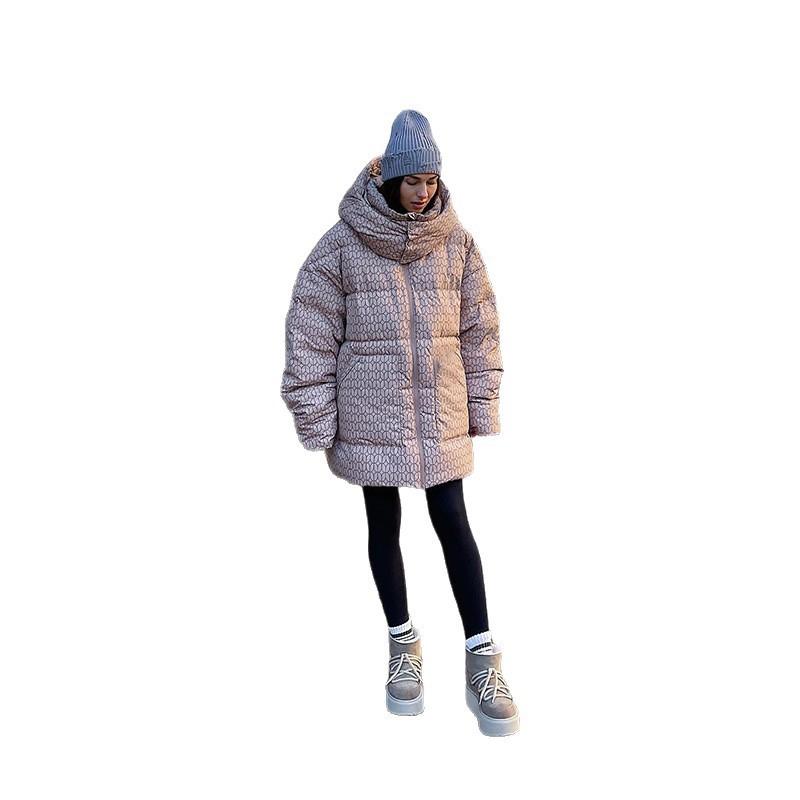 2025 Womens Long Hooded Quilted Puffer Coat Winter Warm Thick Printed Casual Streetwear