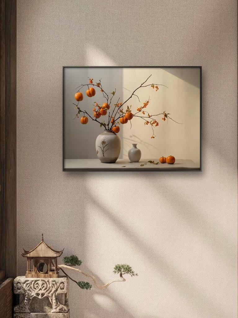 Persimmon Ruyi New Chinese Art: Decorative Paintings for Entrance, Living Room, or Bedroom