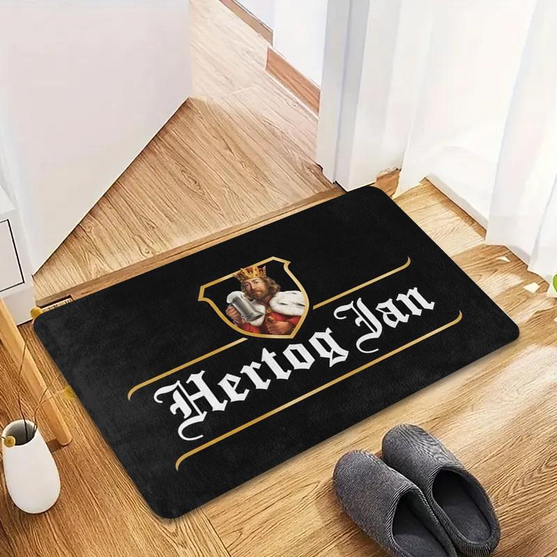 Royal Beer Theme Rectangular Area Rug, Vintage Crown Character Floor Mat, Non-Slip Washable Carpet for Bar & Man Cave Decor