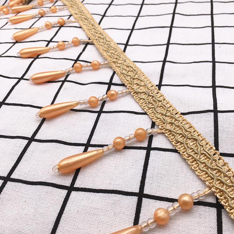 12M Curtain Beads Lace Tassel DIY Curtain Mantle Head Decor Accessories Imitation Pearl Beaded Fringe Lace Trim Upholstery