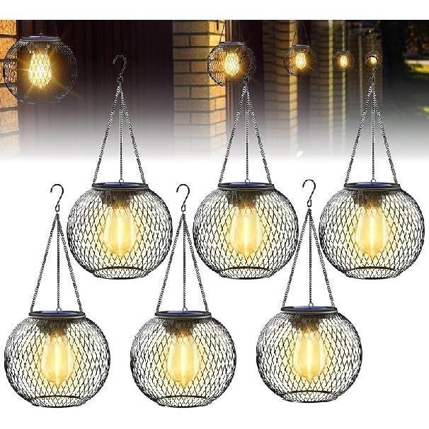 Waterproof Outdoor Solar Hanging Light,Upgraded Metal Hanging Solar Lights Lantens for Outside Decorative Lanterns for Garden Yard Patio
