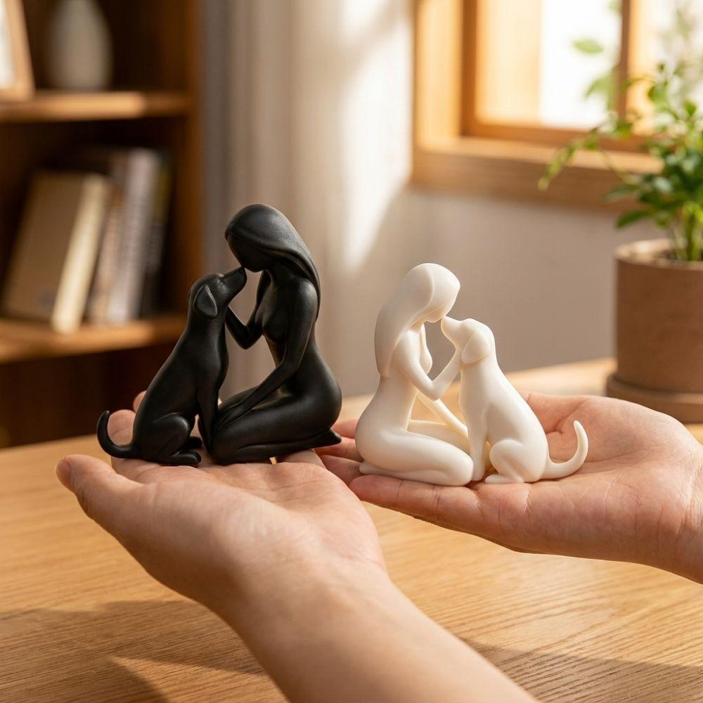 Pet Lover Art Woman and Dog Friendship Sculpture 3D Printed Desktop Dog Statue Bookshelf