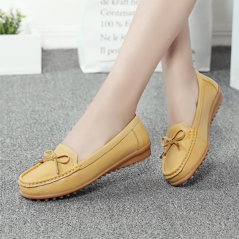 Leather shoes soft-soled women's shoes women's casual flats beef tendon sole one-pedal single shoes