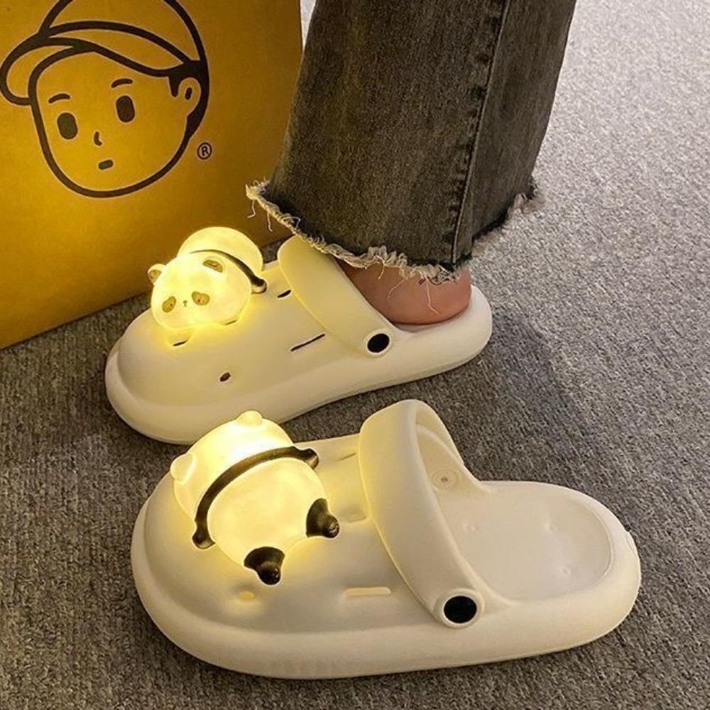 Cartoon Lighting Panda Slippers 3D Animal Panda Slides Sandals Outer Wear Shoes Summer Beach