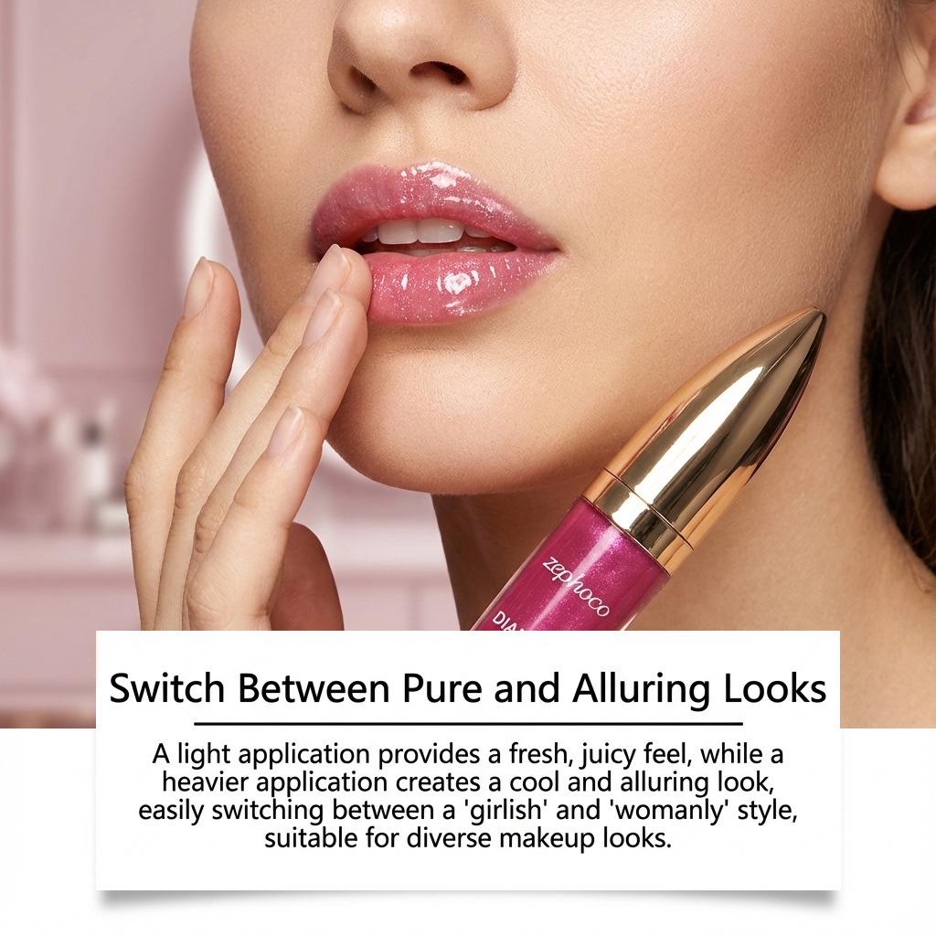 Zephoco Leuchtender Rosenrosa Lippen-Gloss: Feuchtigkeitsspendend, Pigmentiert, Nicht abfärbend, Hydrierend, Seidig, Tragbar.
