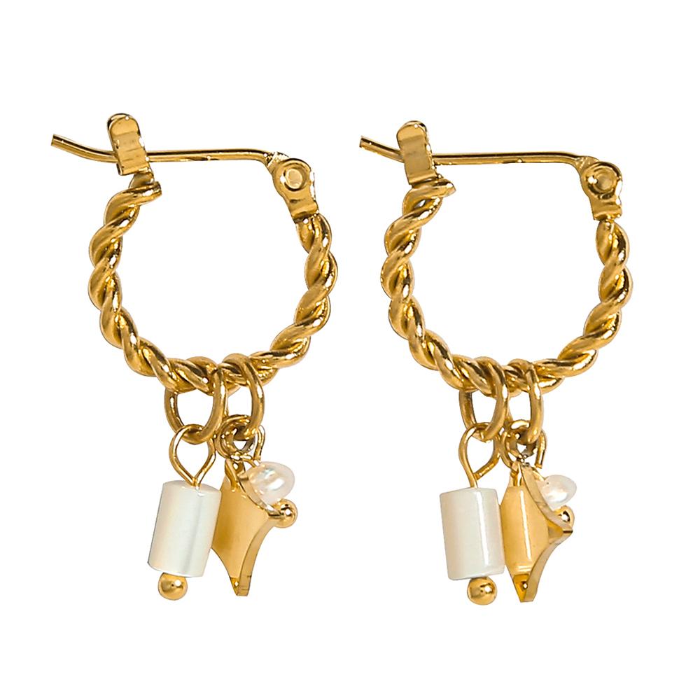 18K Gold Plated Stainless Steel Hoop Earrings for Women Natural Stone Pink Cute Charms Waterproof Jewelry