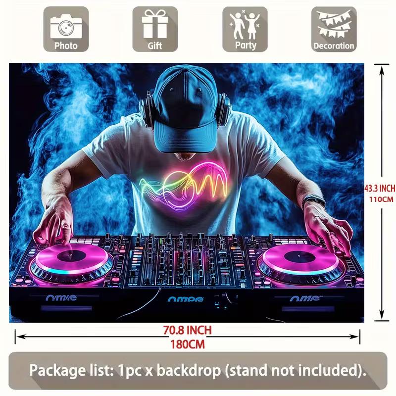 Electronic Music DJ Tapestry, DJ Turntable with Smoke Wall Art for Bedroom & Festival Decor