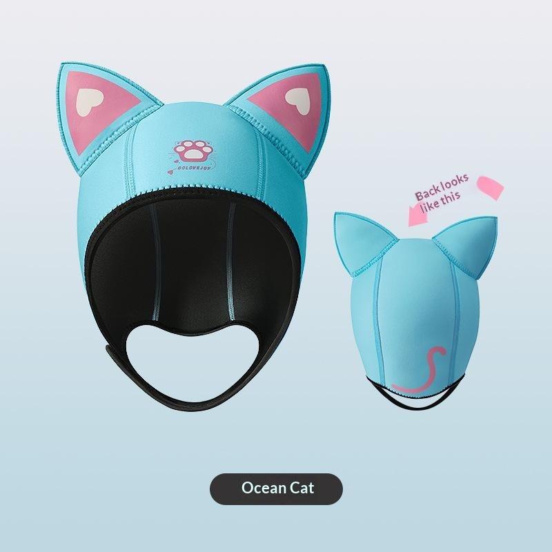 Katzenohren Tauchhaube 3mm Neopren Neoprenanzug Haube Niedliche Damen Hautfreundliche Badekappe zum Surfen Schnorcheln Kaltwasser Tauchen